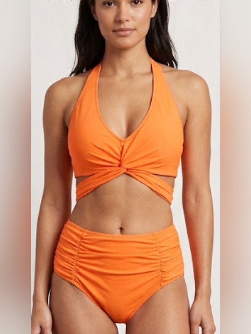 Women's Twist Front High-Waist Bikini Set - Orange